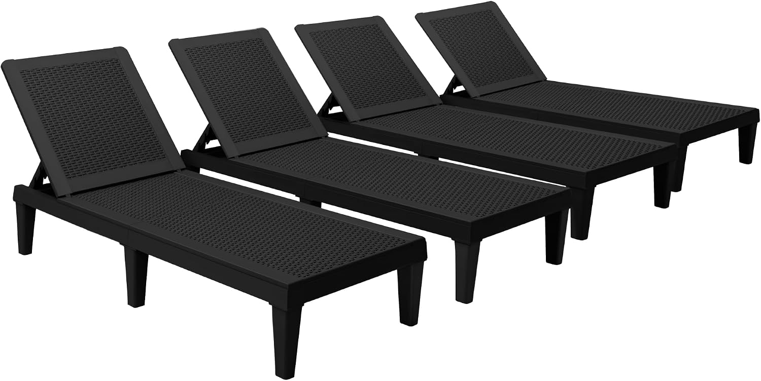 4-Pack Waterproof PP Rattan Adjustable Outdoor Chaise Lounge
