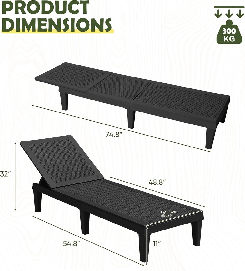 4-Pack Waterproof PP Rattan Adjustable Outdoor Chaise Lounge