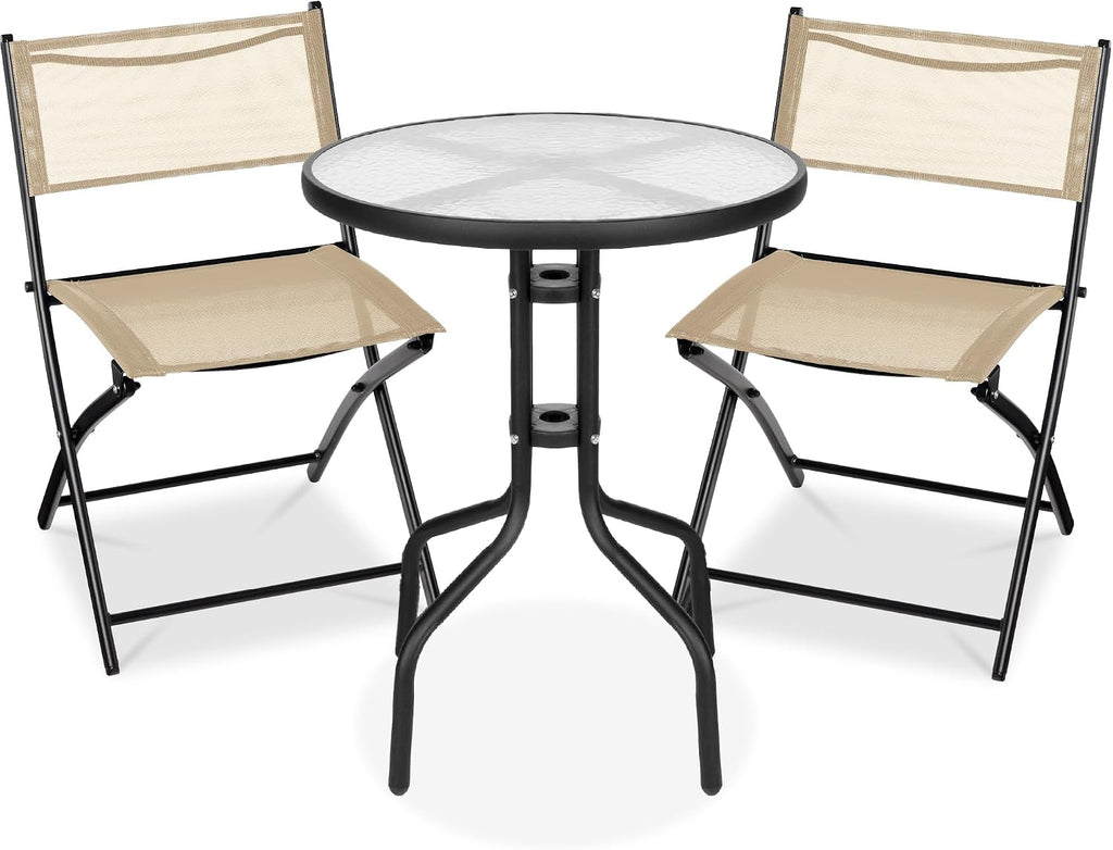 Beige Steel Folding 3pc Patio Bistro Set