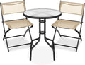 Beige Steel Folding 3pc Patio Bistro Set