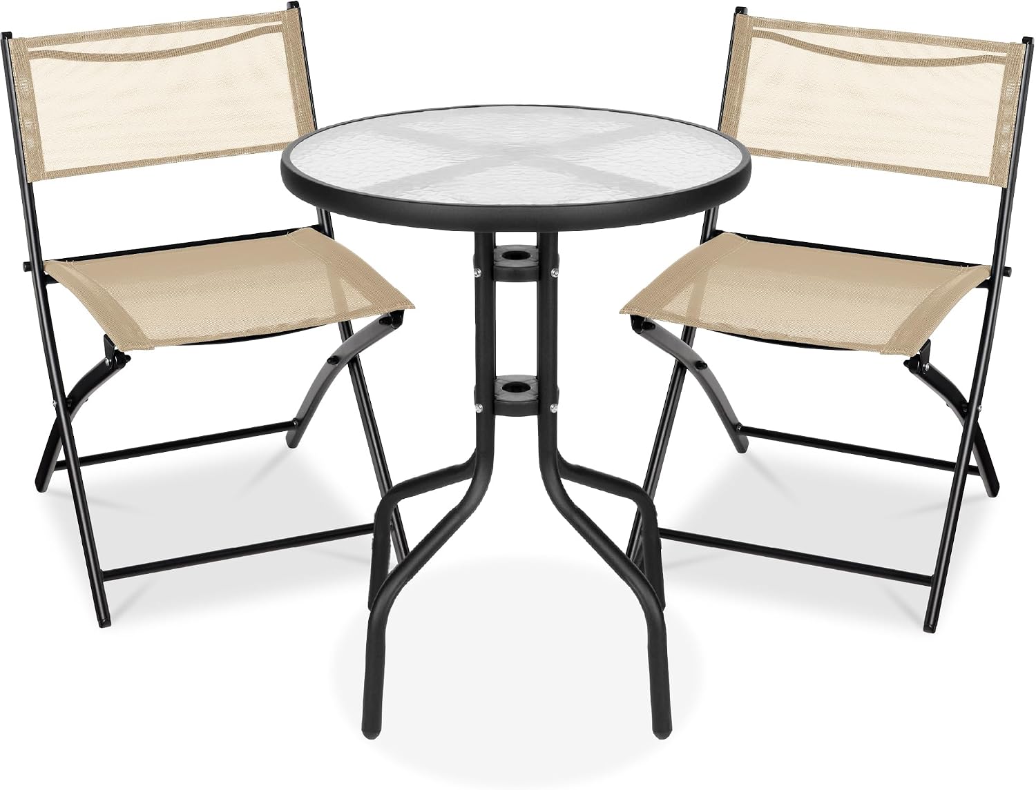 Beige Steel Folding 3pc Patio Bistro Set
