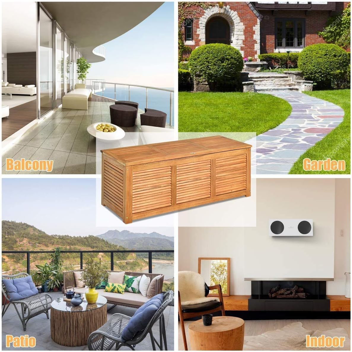 46 Gallon Wood Outdoor Patio Storage Bench