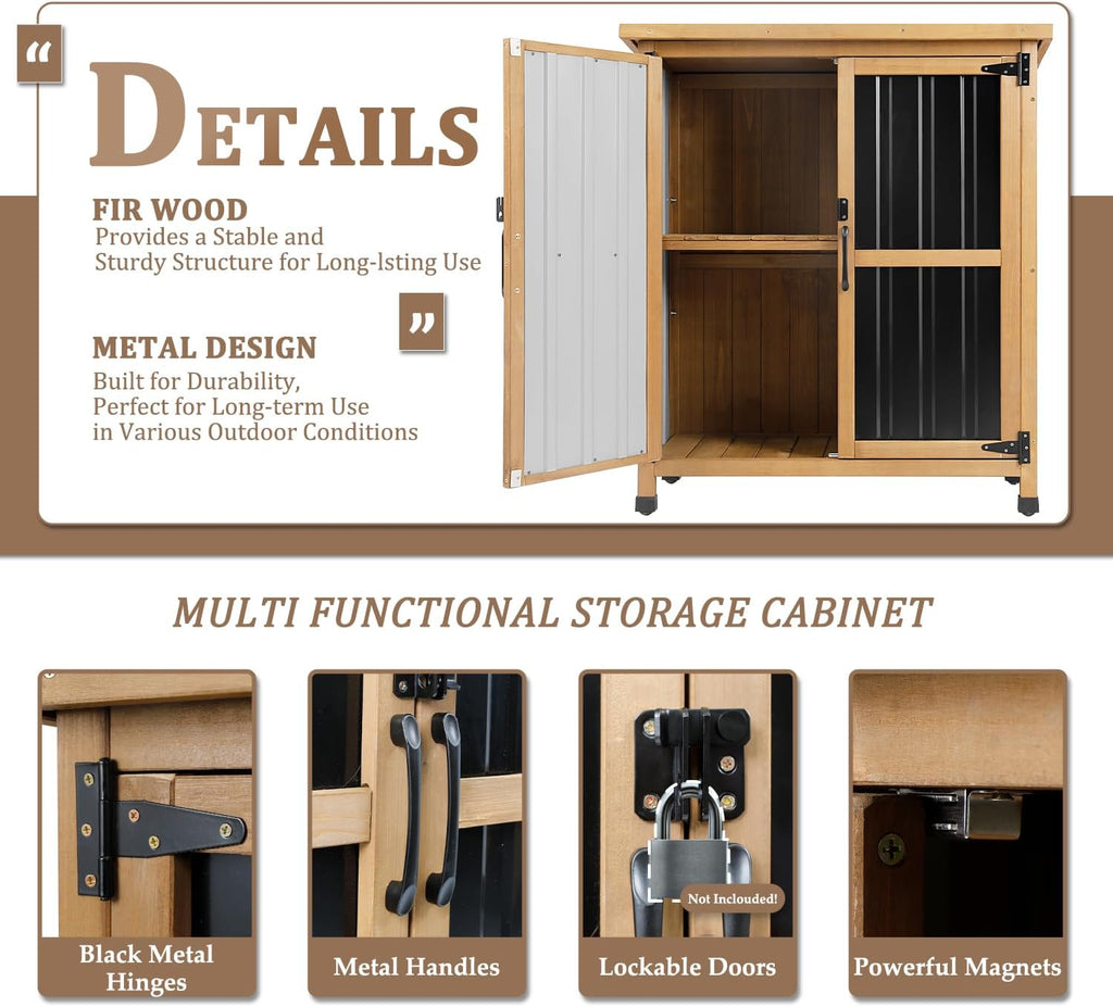 Wood Metal Lockable Outdoor Storage Cabinet