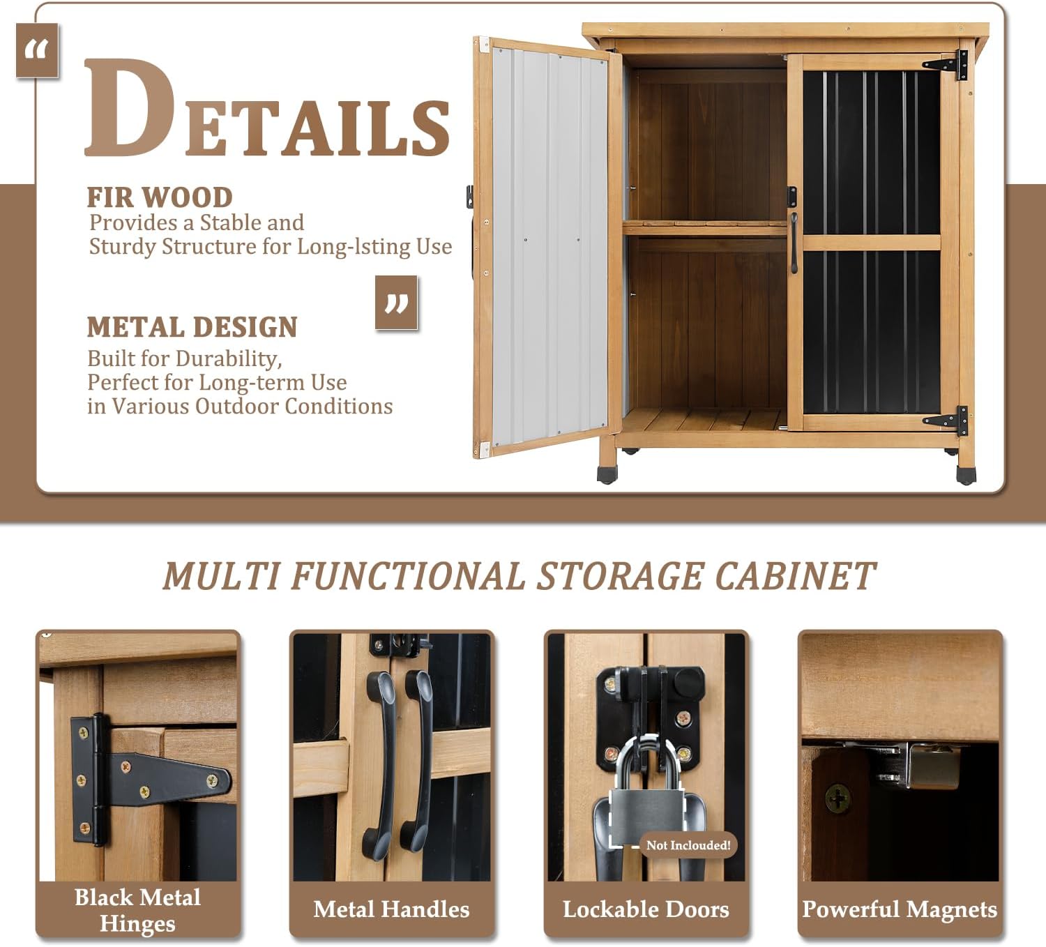 Wood Metal Lockable Outdoor Storage Cabinet