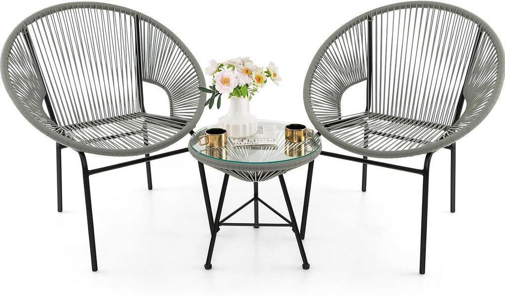 Grey 3pc Rope Patio Bistro Set
