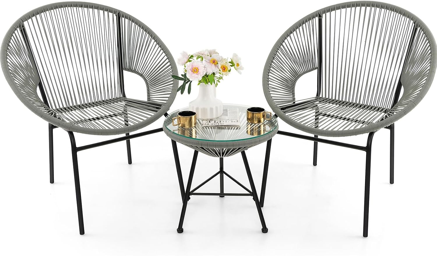 Grey 3pc Rope Patio Bistro Set