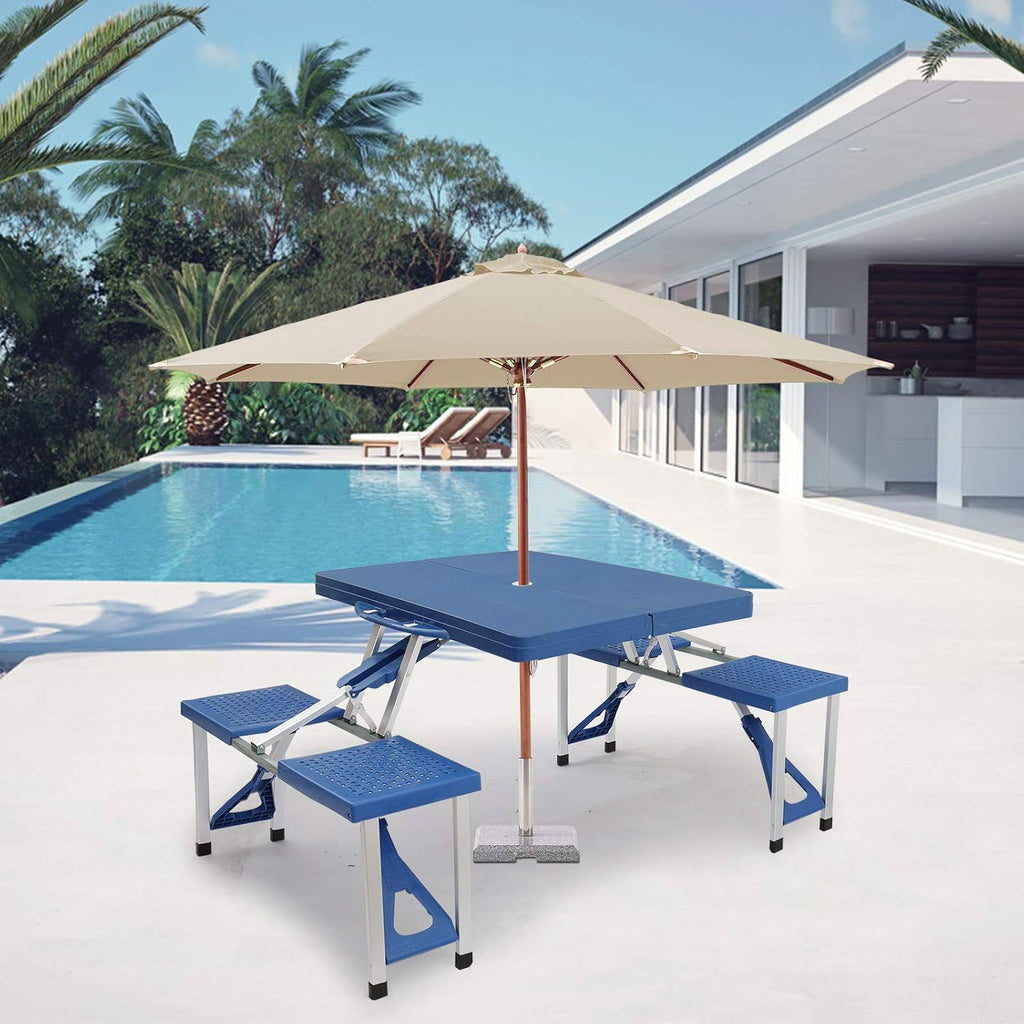 Blue Aluminum Portable Folding Picnic Table Set