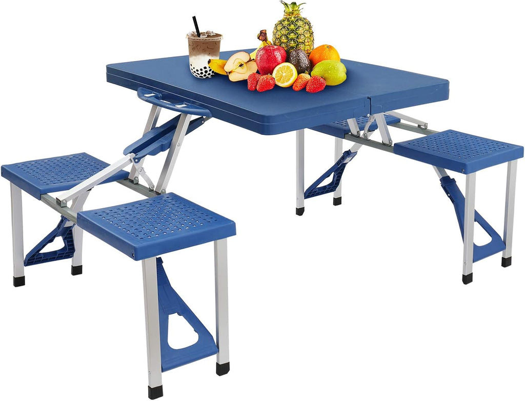Blue Aluminum Portable Folding Picnic Table Set