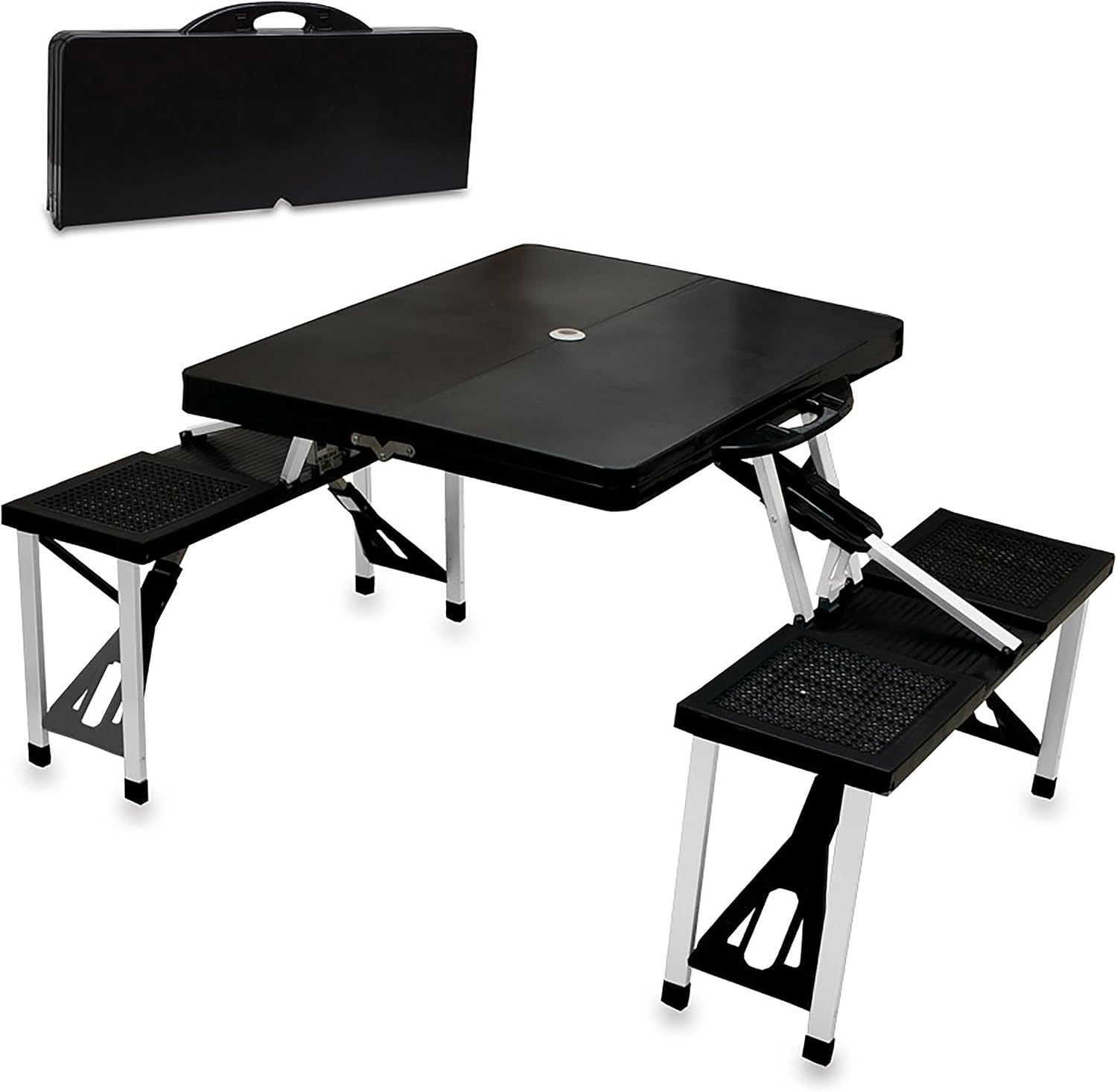 4-Seat Aluminum Folding Picnic Table With Umbrella Hole