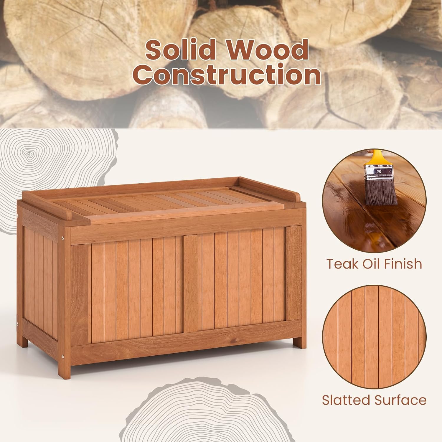 52 Gallon Flip Top Wood Outdoor Storage Bench