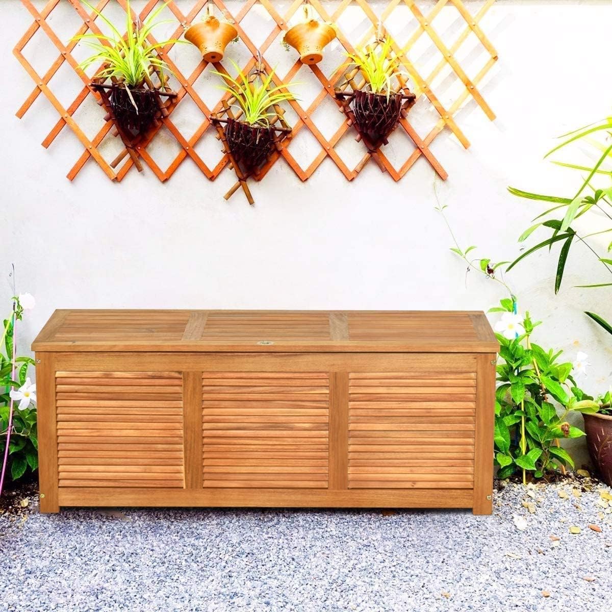 Natural 46 Gallon Acacia Wood Patio Storage Bench