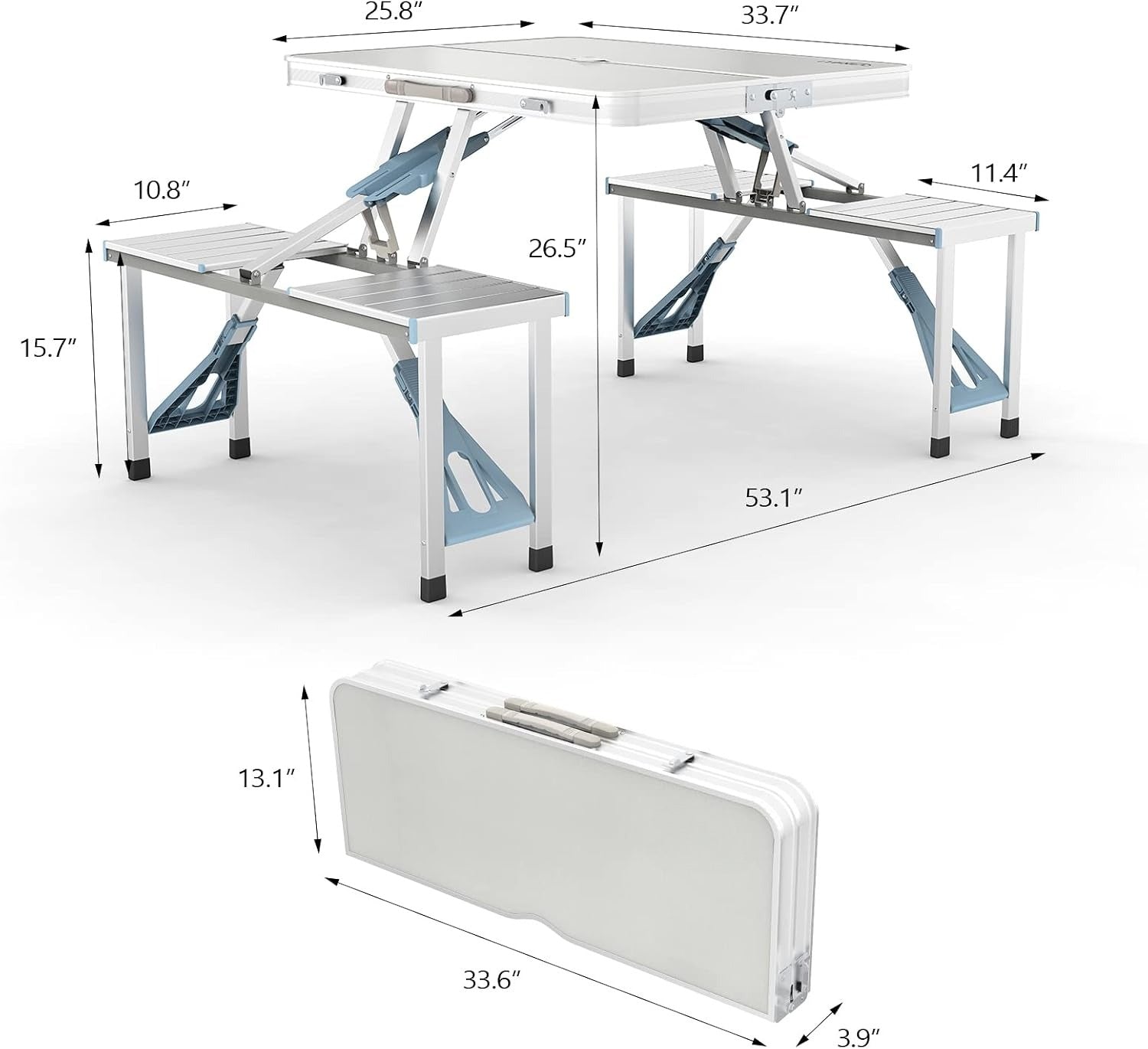 4FT Aluminum Folding Picnic Table With Umbrella Hole