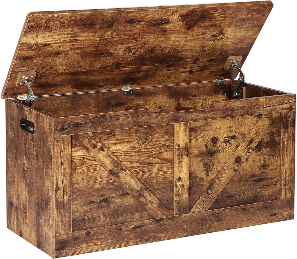 Rustic Brown Wooden Storage Bench Chest