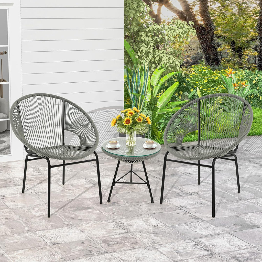 Grey 3pc Rope Patio Bistro Set