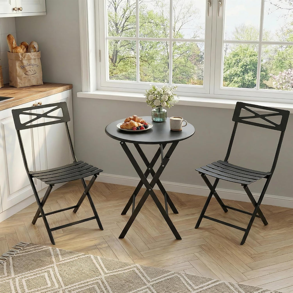 Black Foldable Iron 3pc Patio Bistro Set