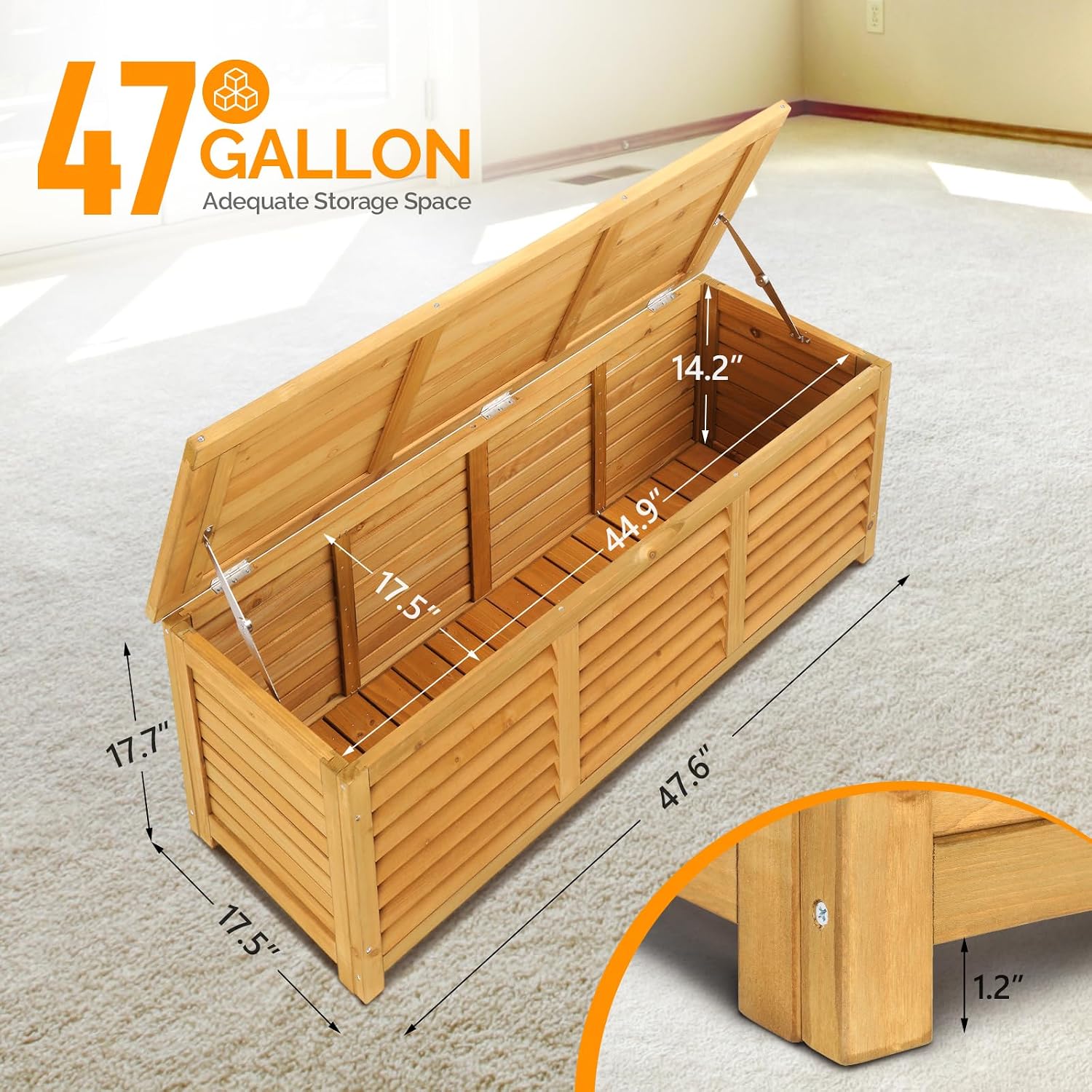 Natural 47 Gallon Wood Patio Storage Bench