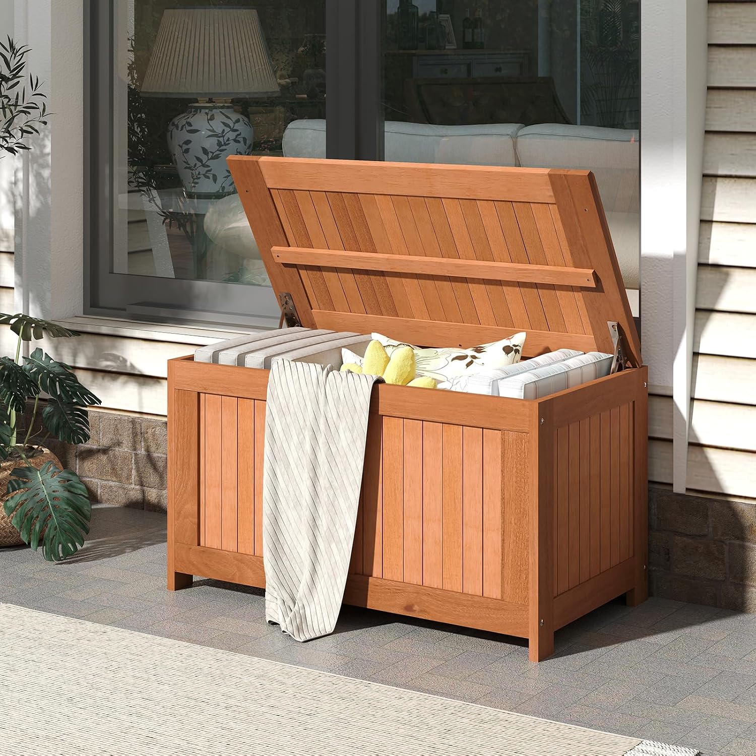 52 Gallon Flip Top Wood Outdoor Storage Bench