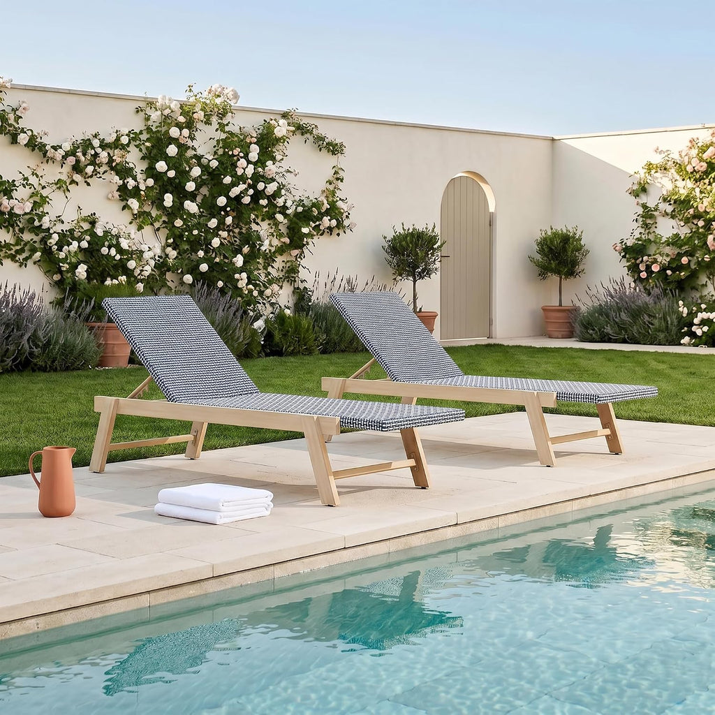 Matte White Frame Extra Large PE Rattan Chaise Lounge Set