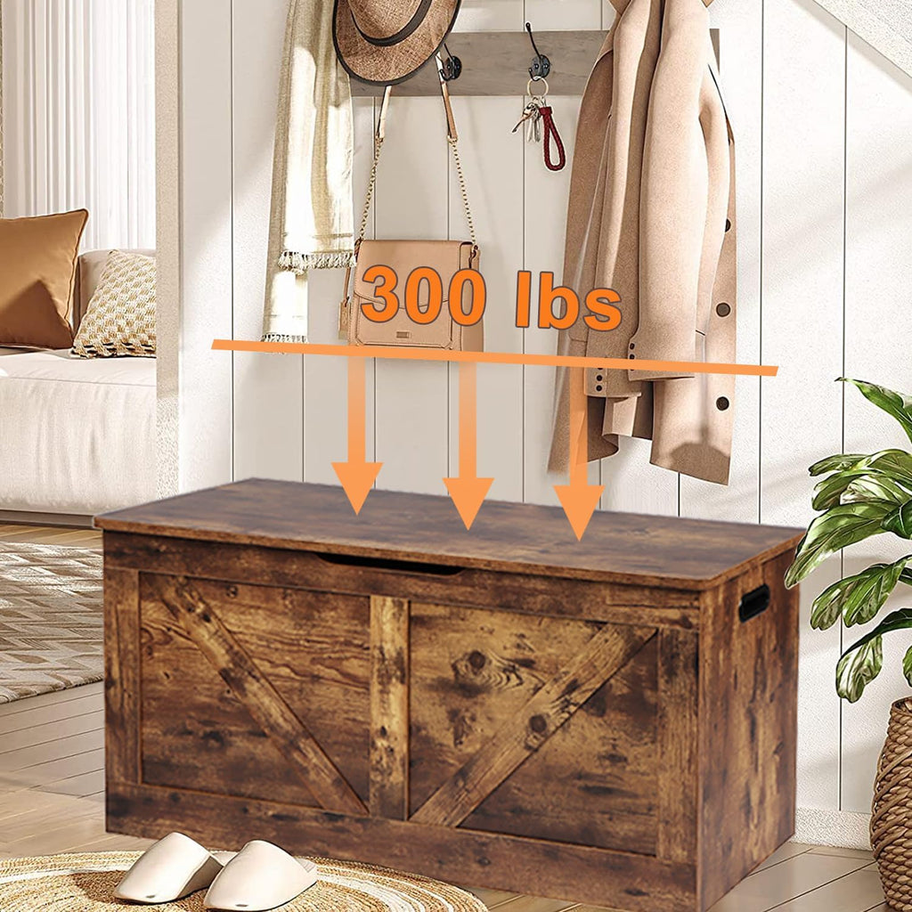 Rustic Brown Wooden Storage Bench Chest