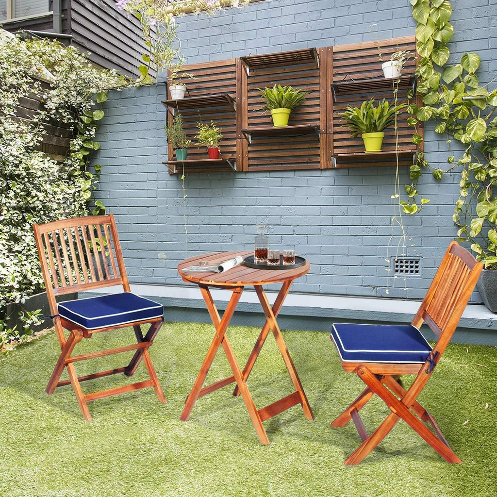 Navy Acacia Wood 3pc Folding Bistro Set