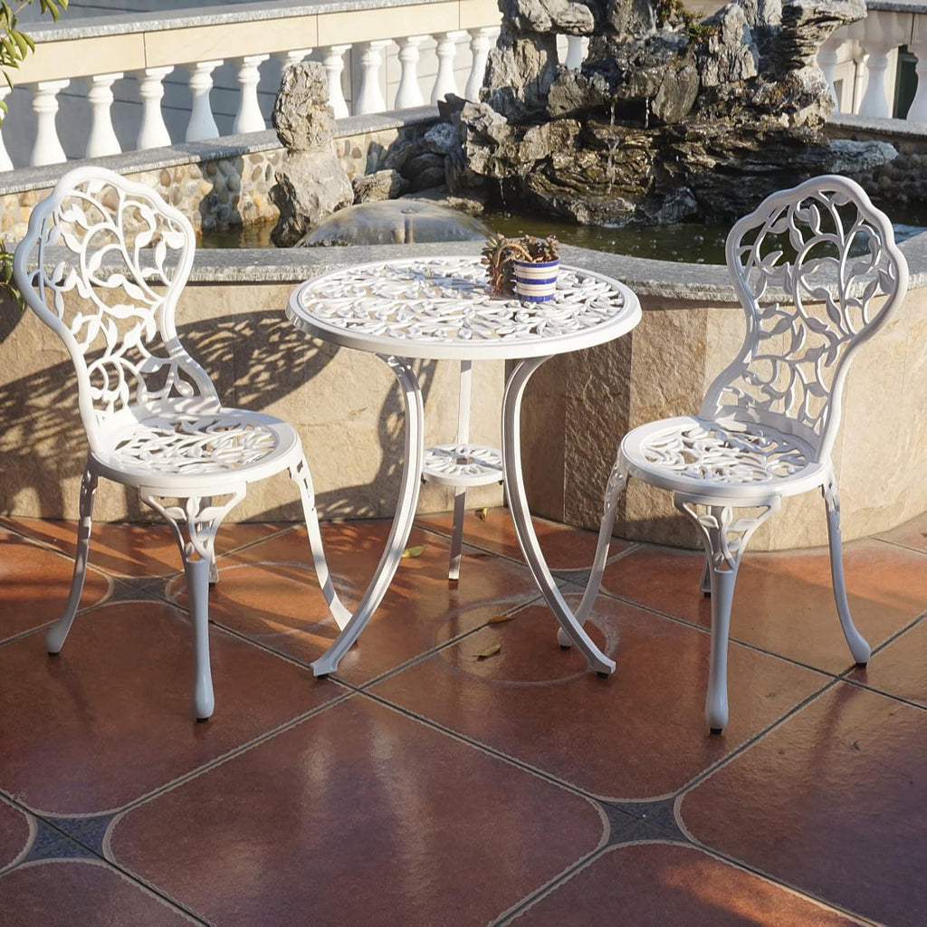 White Cast Aluminum 3pc Patio Bistro Set
