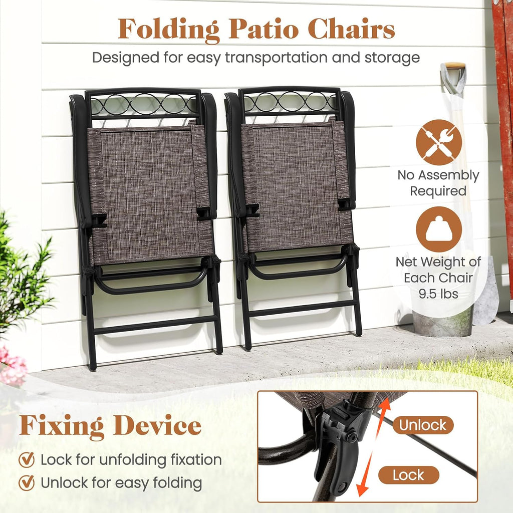 3pc Folding Glass Top Patio Bistro Set