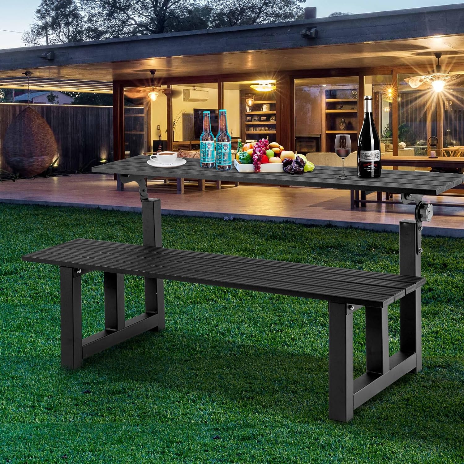 Black Convertible Aluminum Picnic Table Bench