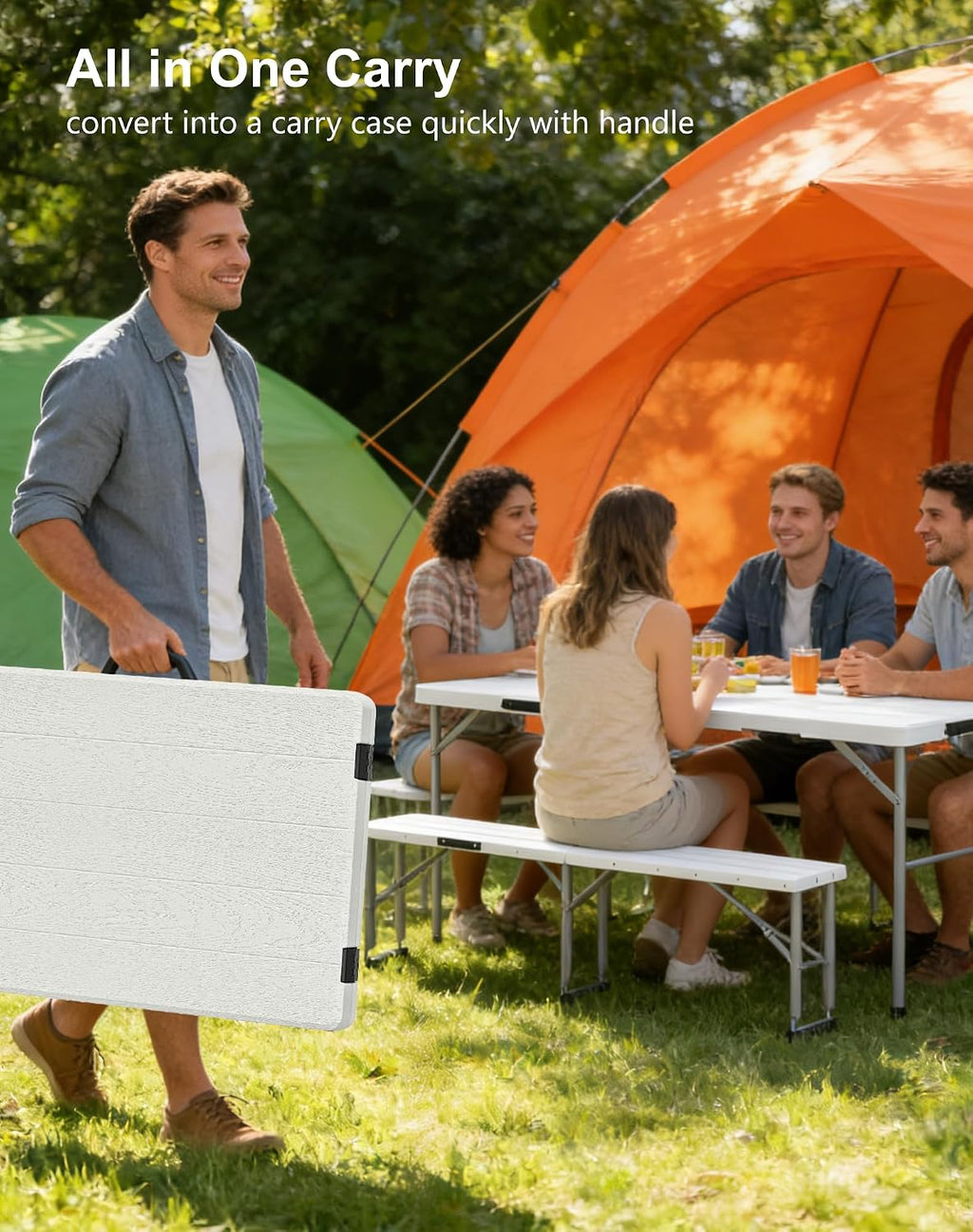 White 6FT Folding Picnic Table Bench Set