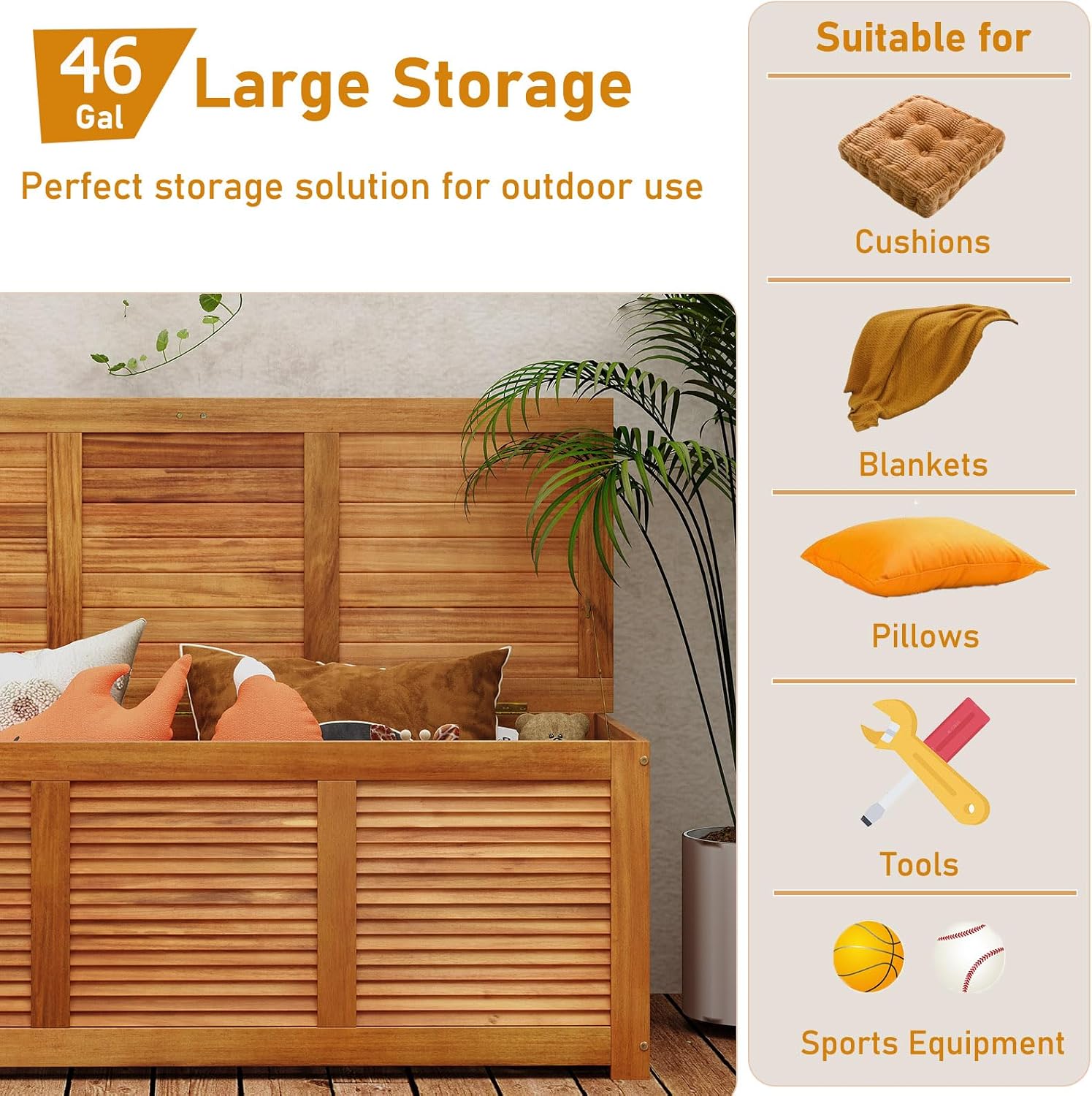 46 Gallon Acacia Wood Patio Storage Bench