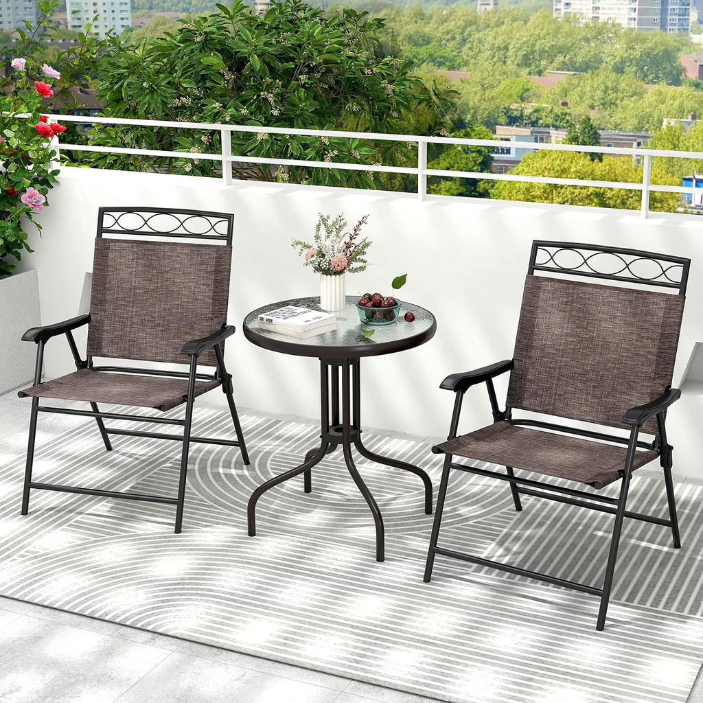 3pc Folding Glass Top Patio Bistro Set