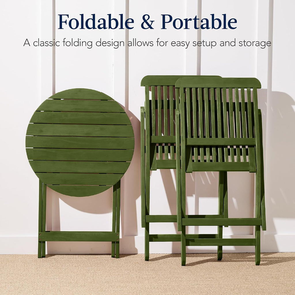 Olive Acacia Wood 3pc Folding Bistro Set