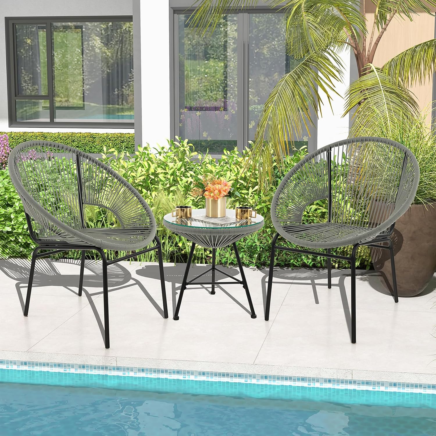 Grey 3pc Rope Patio Bistro Set