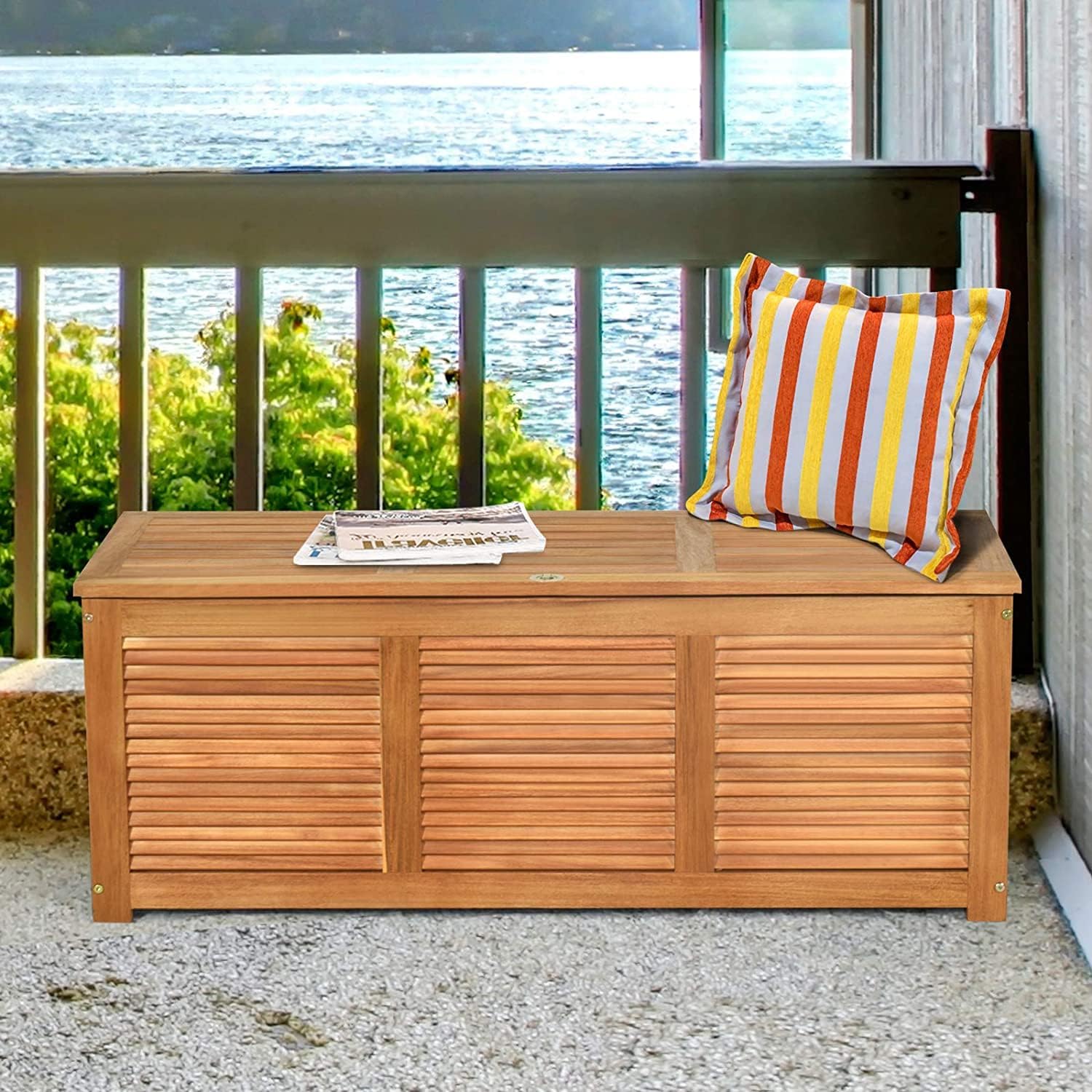 Natural 46 Gallon Acacia Wood Patio Storage Bench