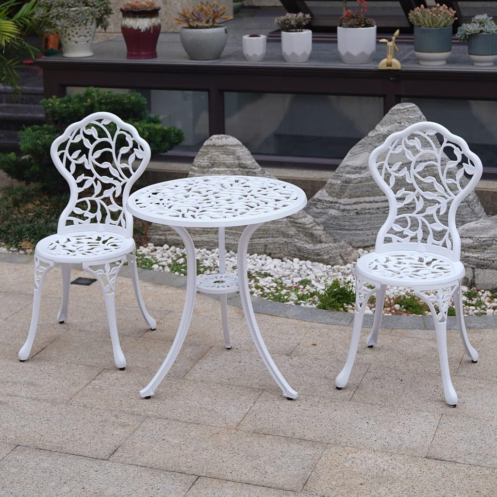 White Cast Aluminum 3pc Patio Bistro Set