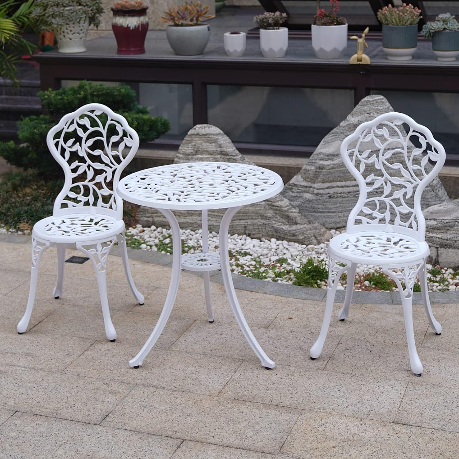 White Cast Aluminum 3pc Patio Bistro Set