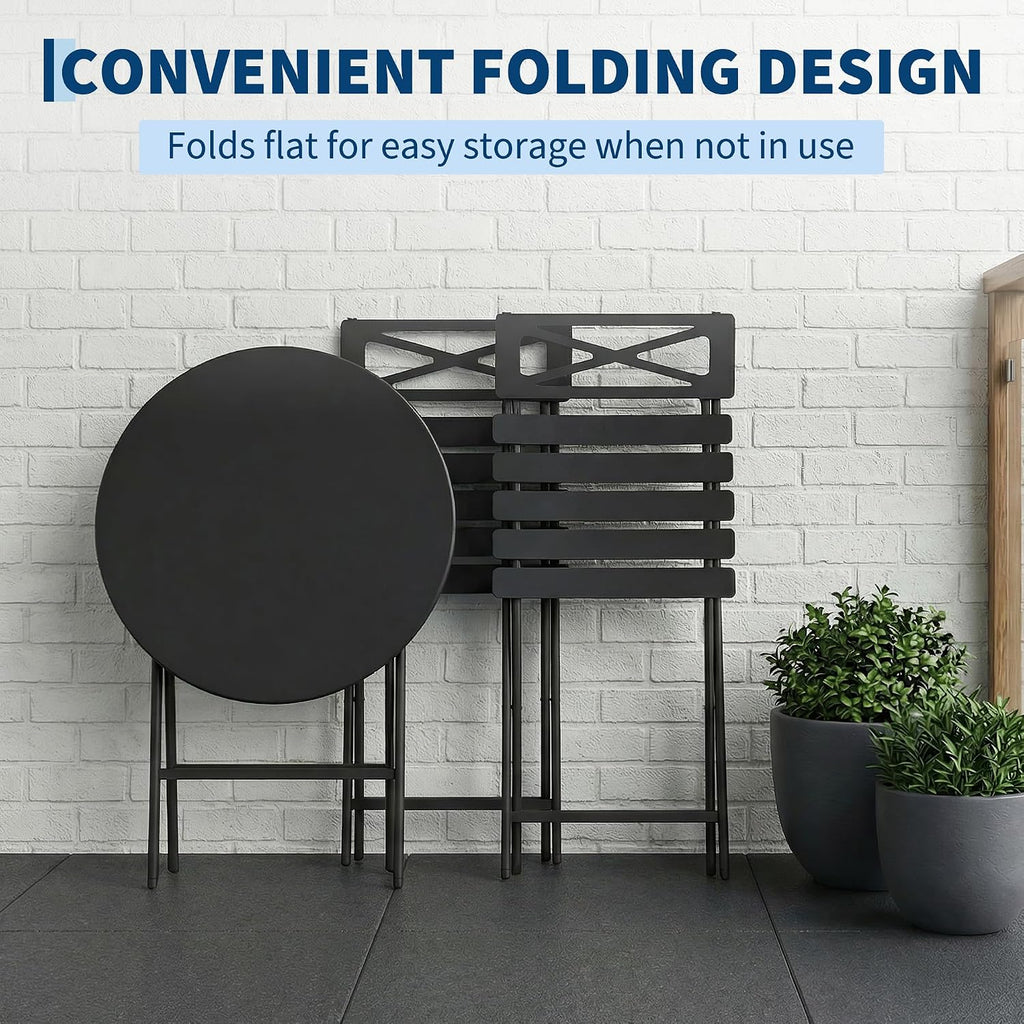 Black Foldable Iron 3pc Patio Bistro Set