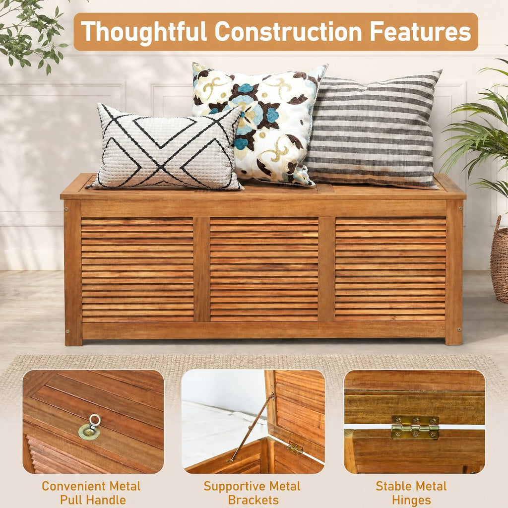 46 Gallon Wood Outdoor Patio Storage Bench