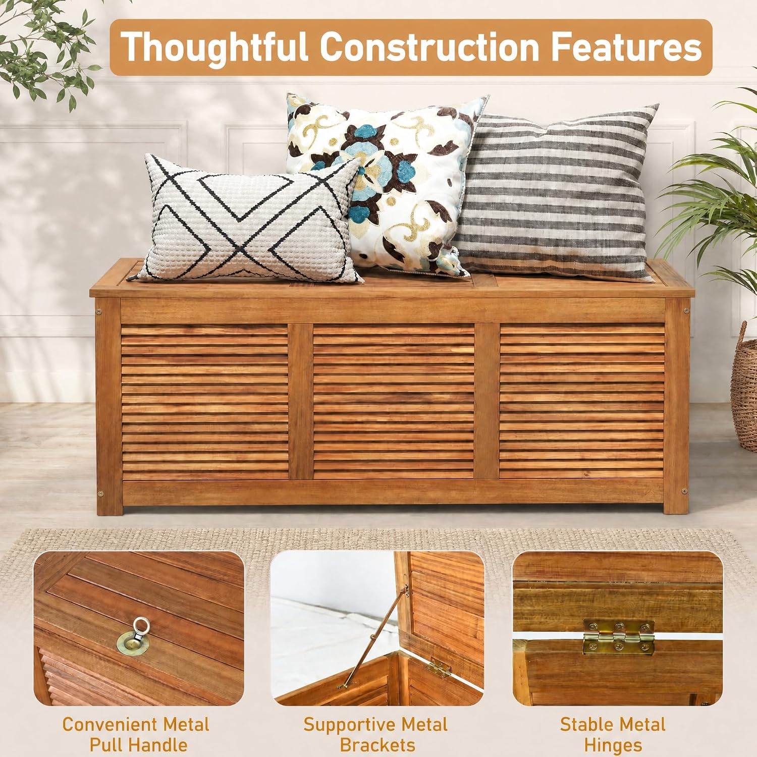 46 Gallon Wood Outdoor Patio Storage Bench