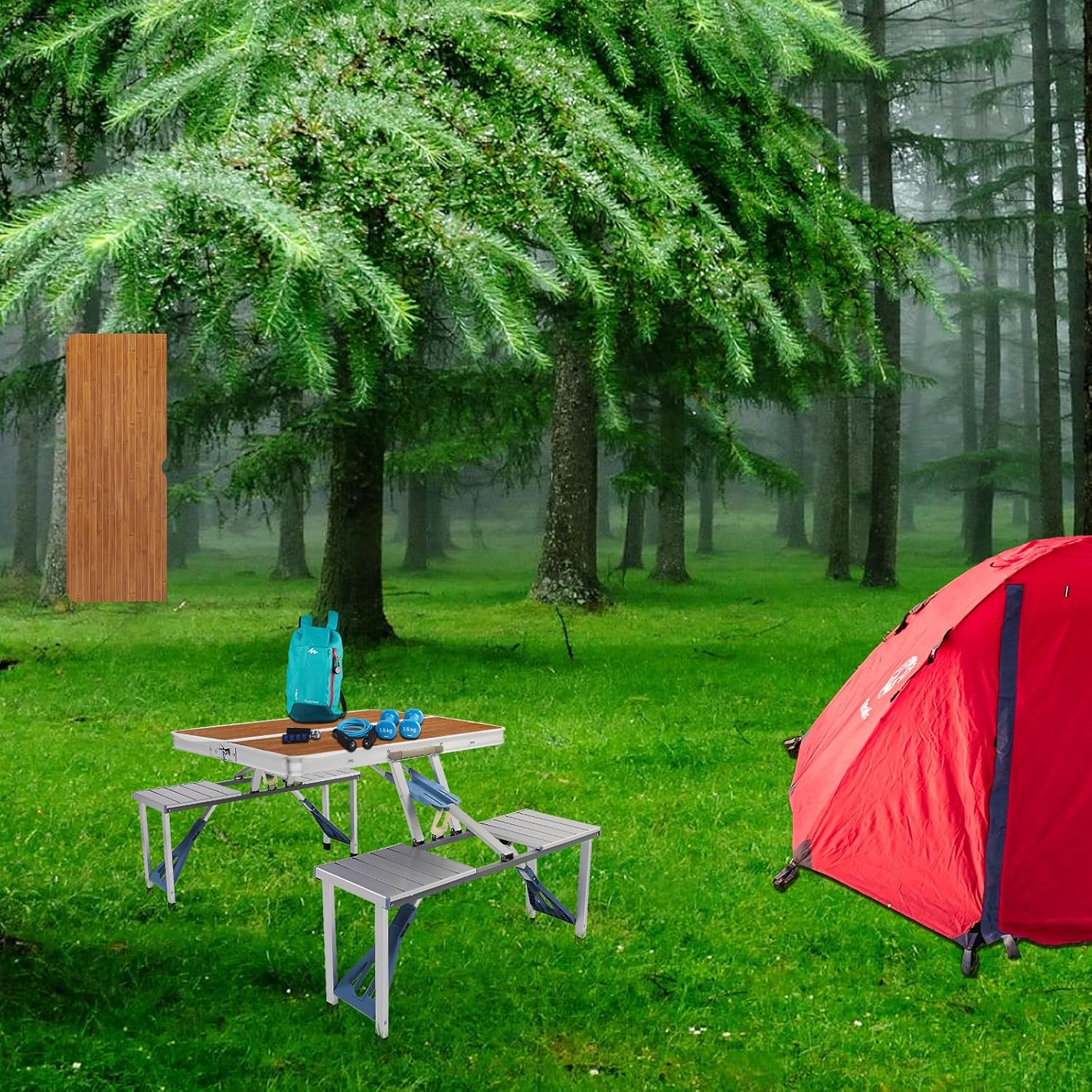 Wood Tone Aluminum Folding Picnic Table Set