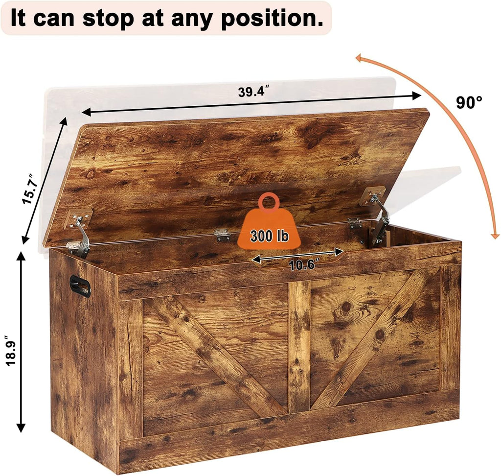 Rustic Brown Wooden Storage Bench Chest