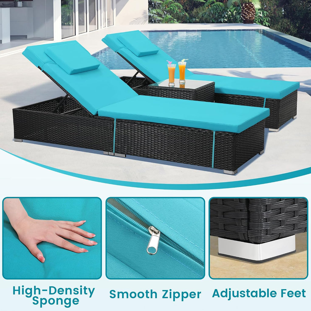Light Blue 2-Pack Wicker Chaise Lounge With Side Table