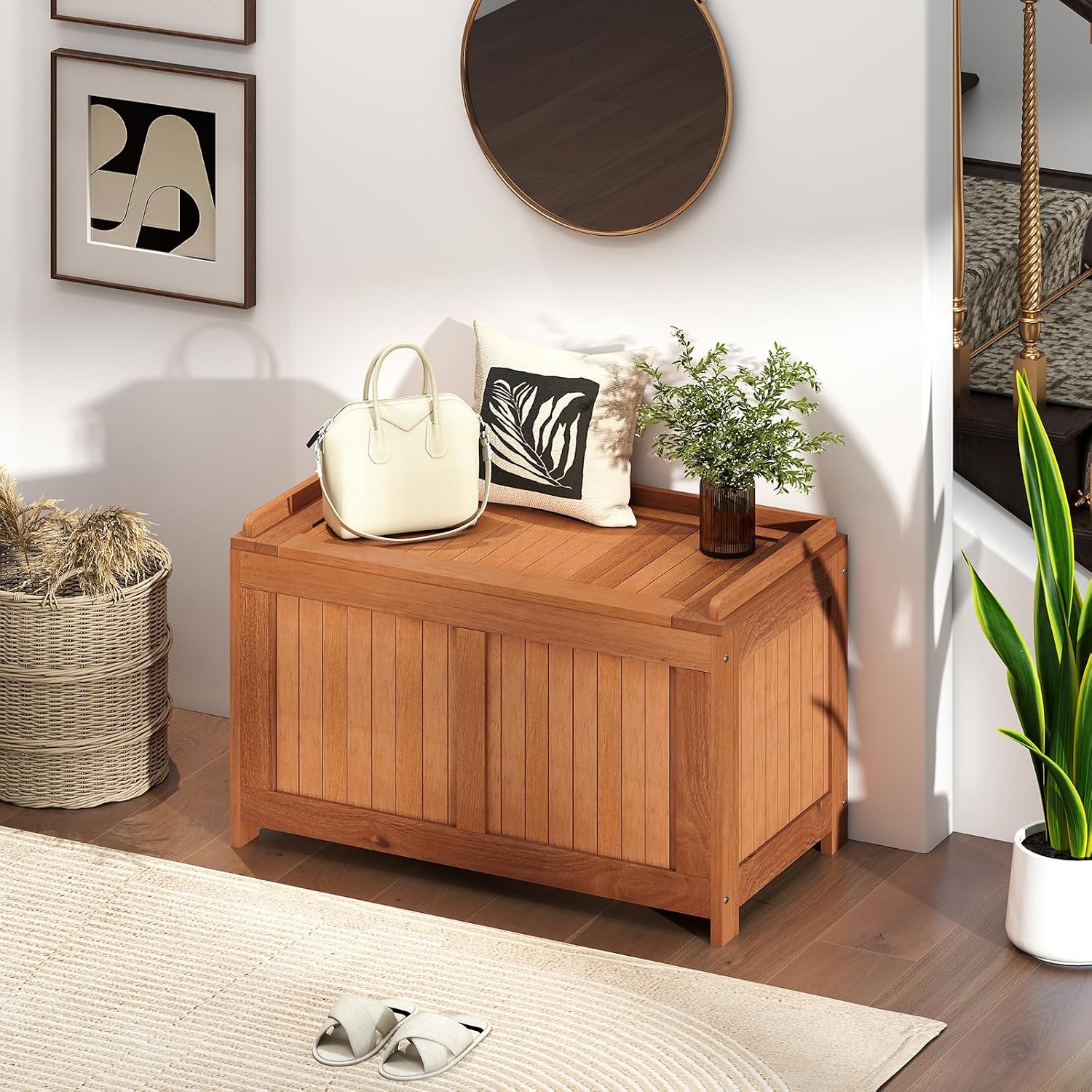 52 Gallon Flip Top Wood Outdoor Storage Bench