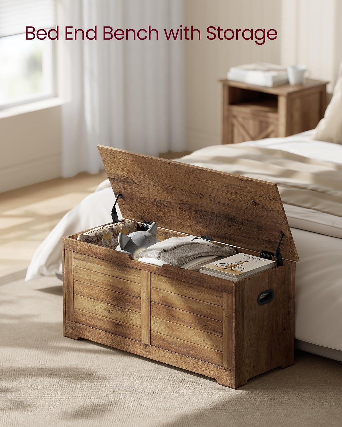Honey Brown Farmhouse Storage Bench Chest