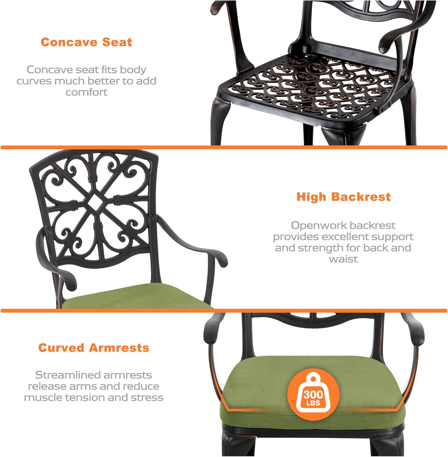 Black Gold Edge 3pc Cast Aluminum Bistro Set