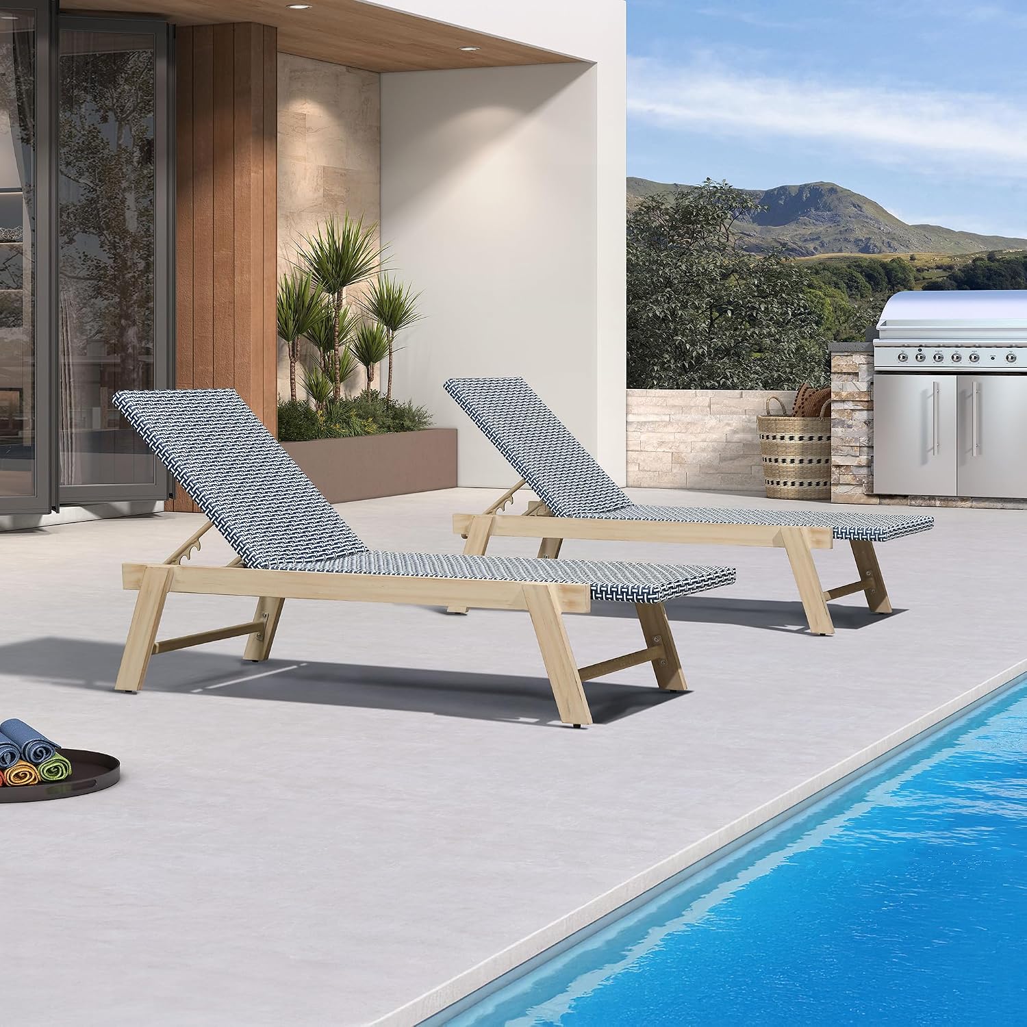 Matte White Frame Extra Large PE Rattan Chaise Lounge Set
