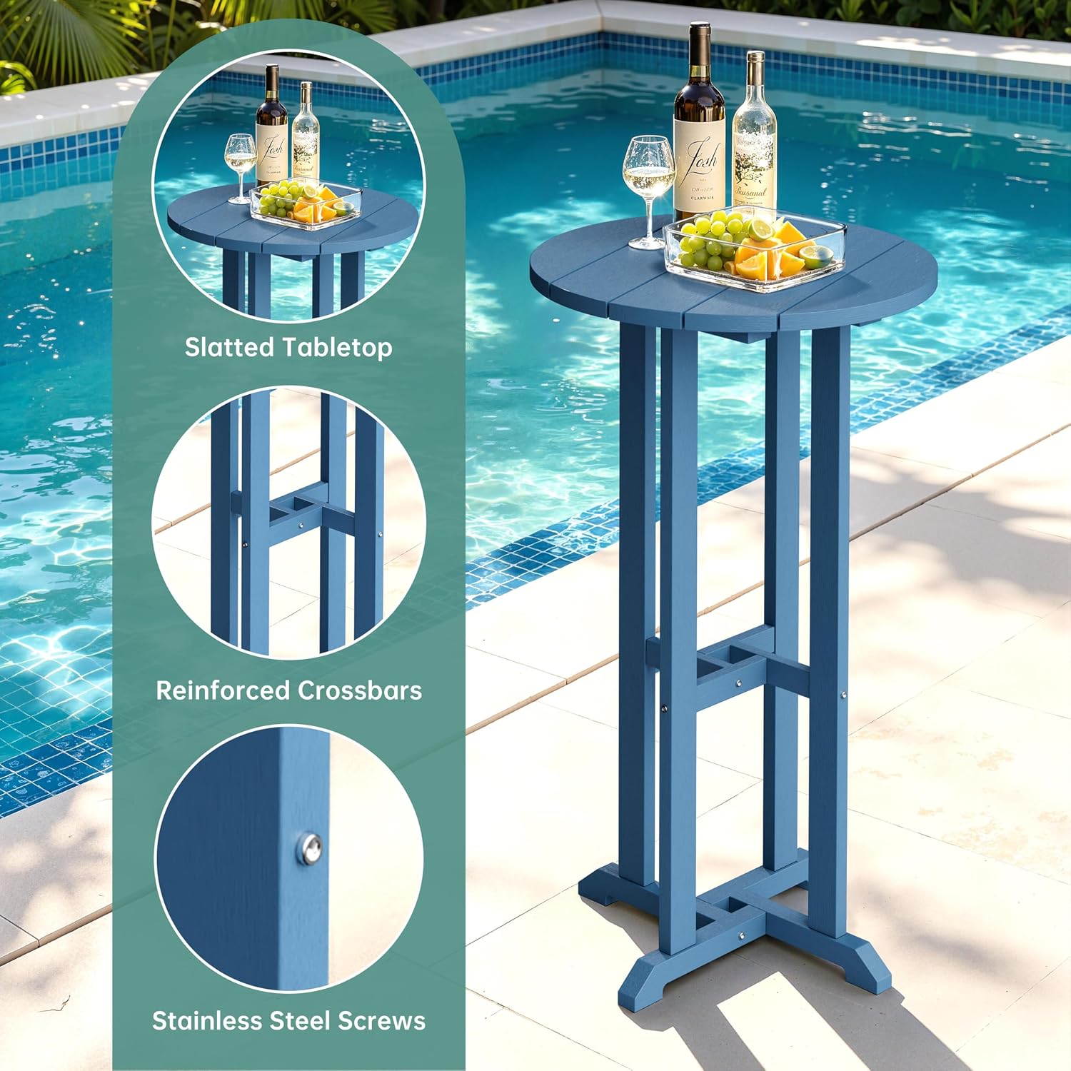 Blue HDPE Bar Height 3pc Patio Set