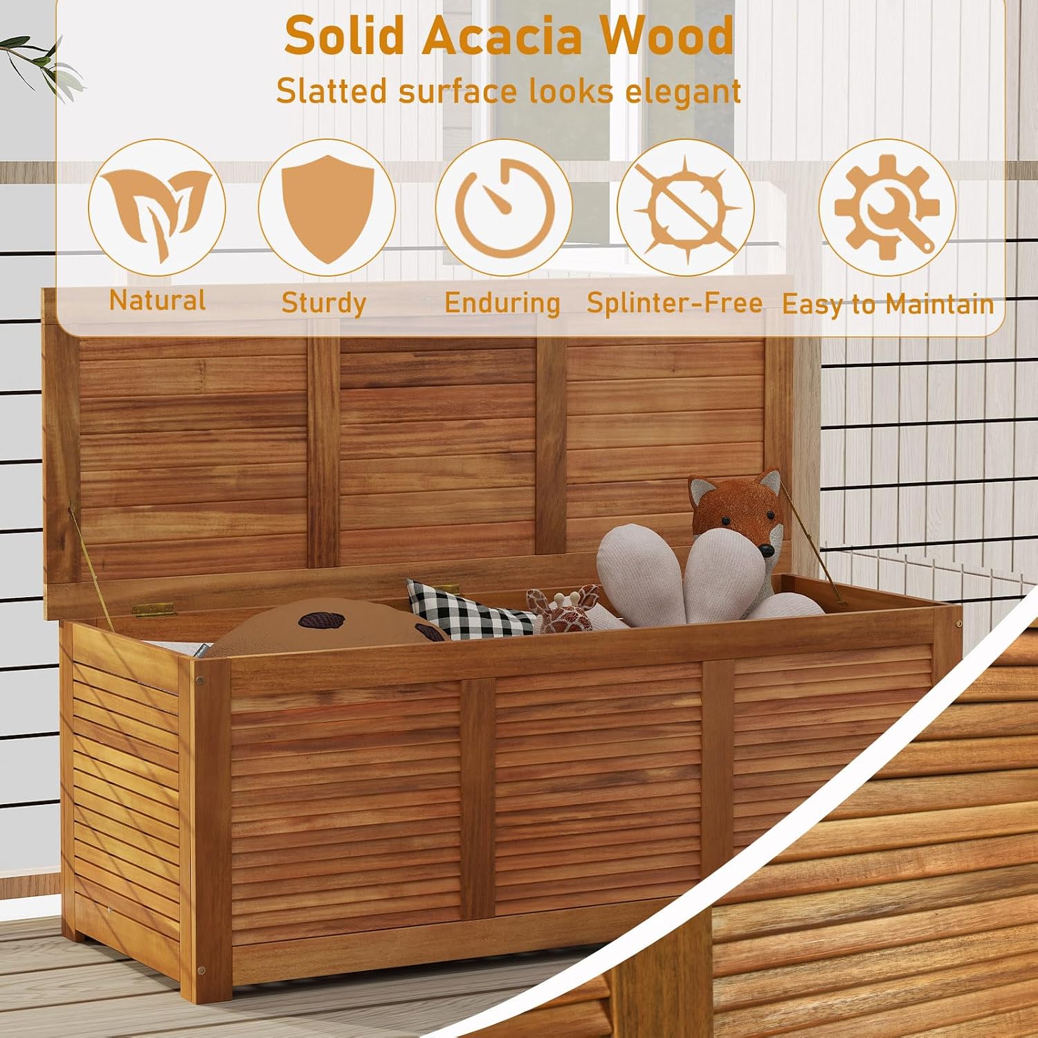 46 Gallon Acacia Wood Patio Storage Bench