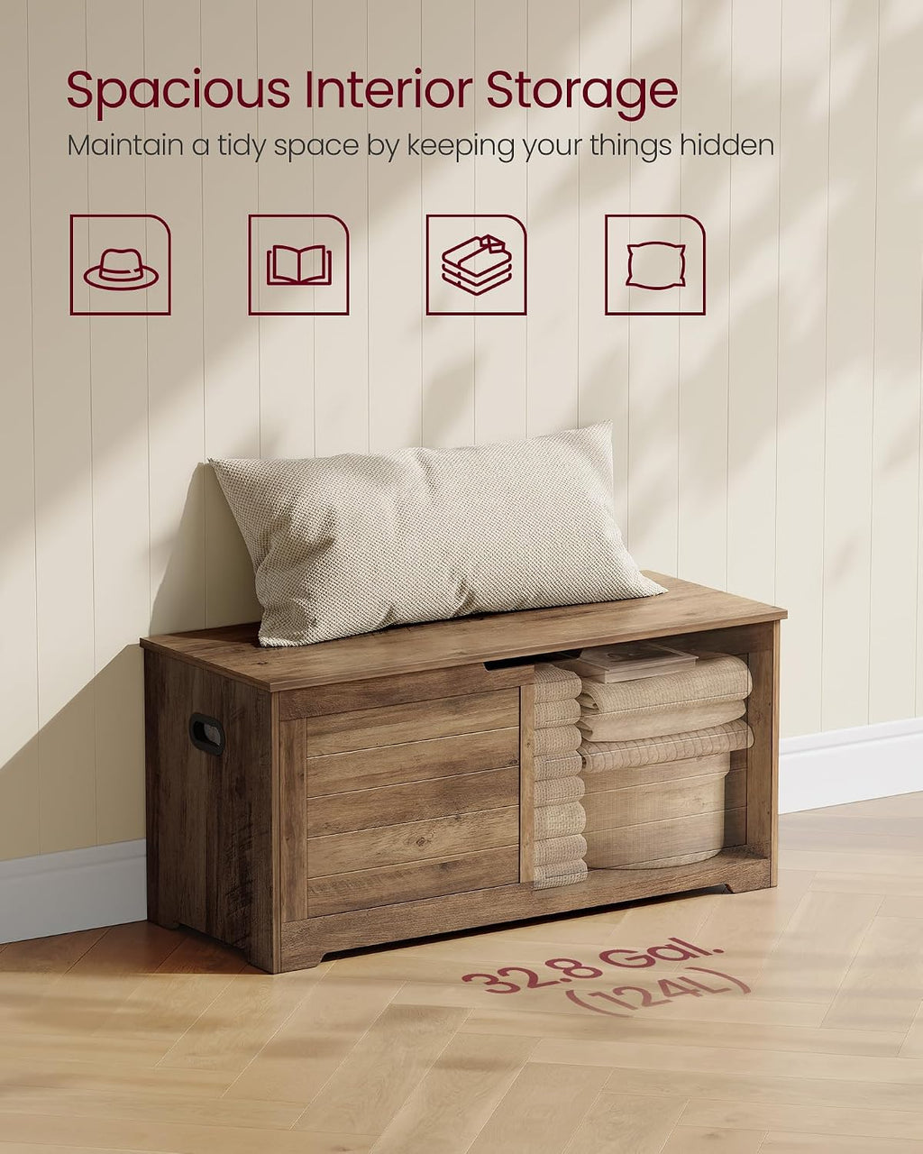 Honey Brown Farmhouse Storage Bench Chest