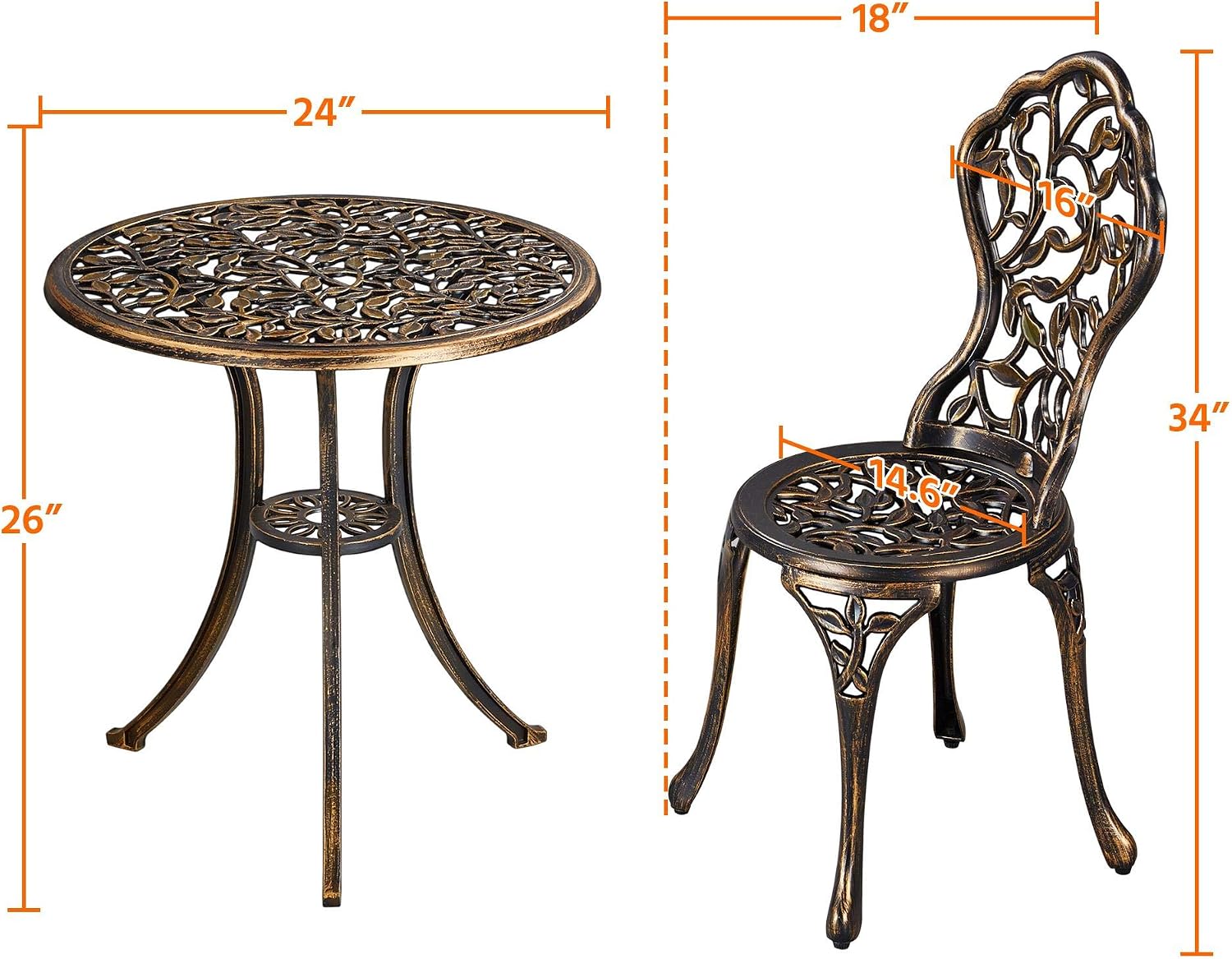 Bronze Aluminum 3pc Patio Bistro Set