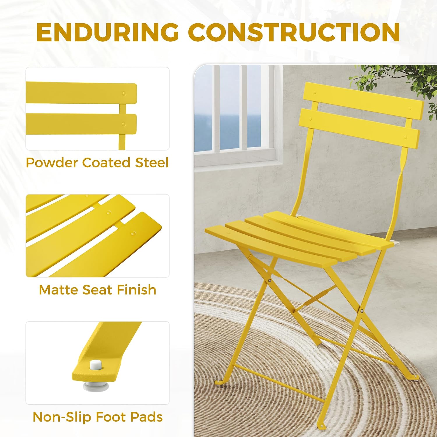 Yellow 3pc Folding Patio Bistro Set
